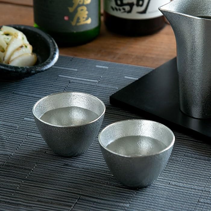Nousaku 100% Pure Tin Sake Cup (Guinomi) - Set of 2