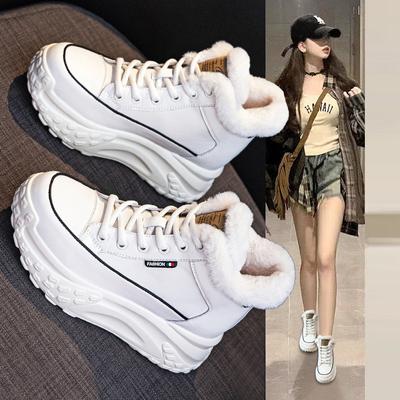 Туфли на платформе белые, осенние и зимние, повседневные, спортивные, универсальные, увеличивающие рост, бархатные, папины туфли