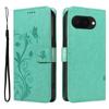 For Google Pixel 9a PU Leather Cases Flower Pattern Wallet Stand Phone Cover with Strap
