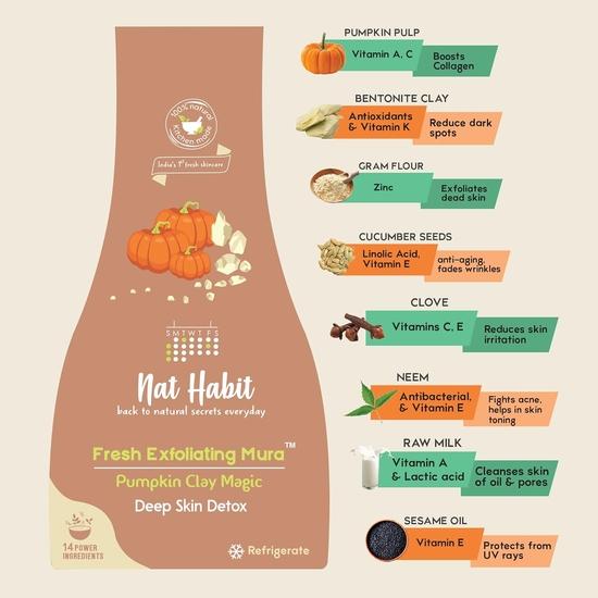 Скраб для лица Nat Habit, тыквенная глина, отшелушивающее средство Mura для глубокой детоксикации кожи от пыли, дыма, металлов и токсинов (Упаковка 3 х 25 г)