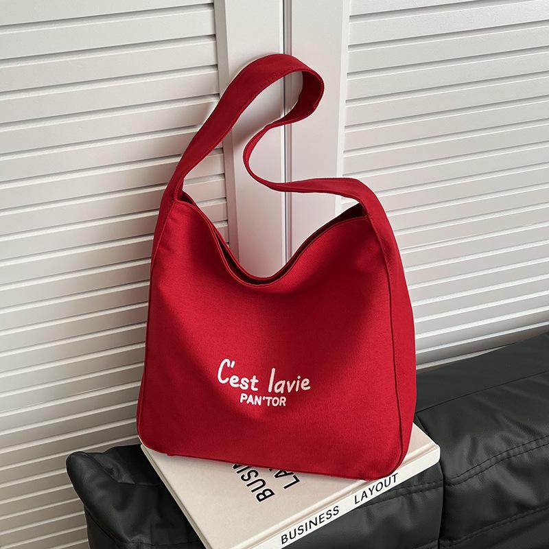 Korean Versatile Cloth Bag Women's 2025 New Casual Letter Large Capacity Shoulder Messenger Bag Tote Bag Simple Women's Bag
