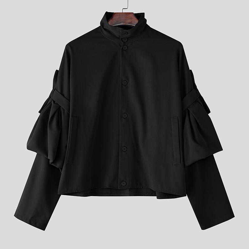 INCERUN Мужские рубашки оверсайз с воротником-стойкой, бантом, длинным рукавом, повседневные, свободные, топы