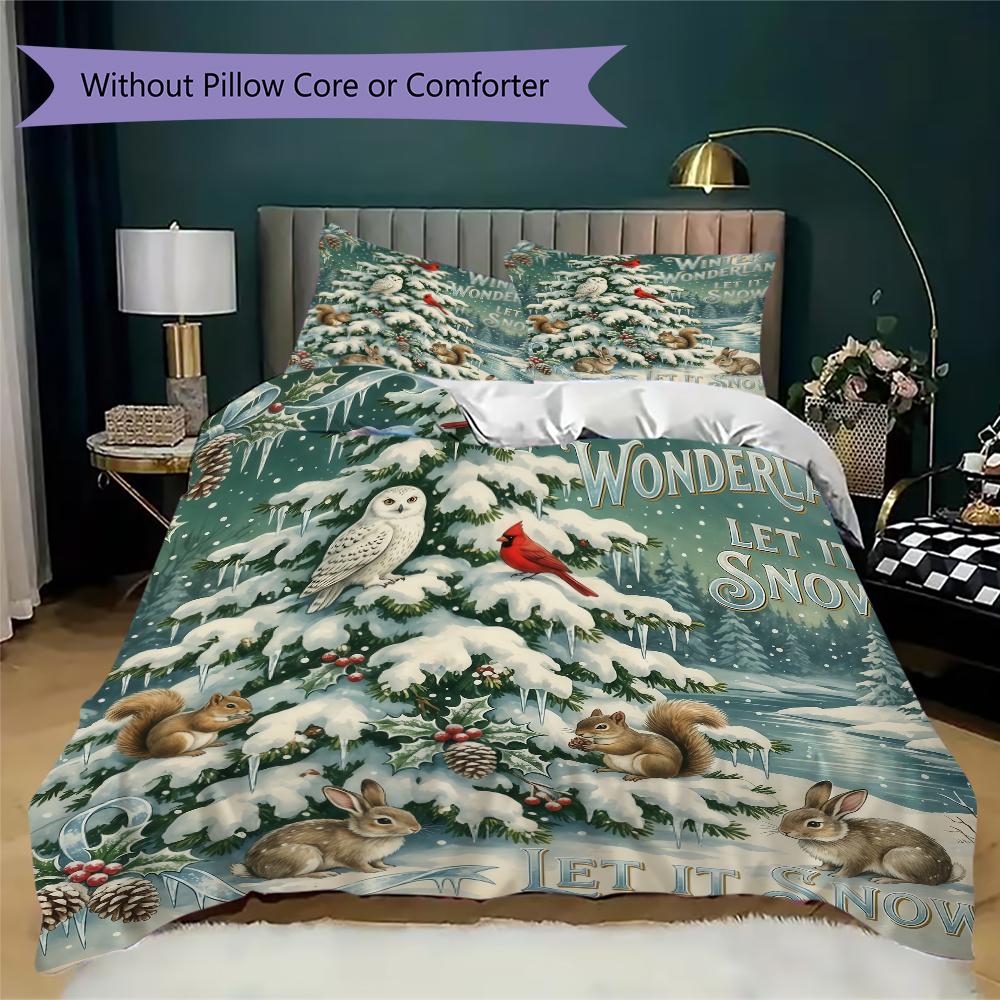 Winter Festive Trees Pattern Bedding uilt Set uilt Cover Pillowcase Home Decoration Birthday Gift (1 * duvet cover + 2 * pillowcase without core)_XIA
