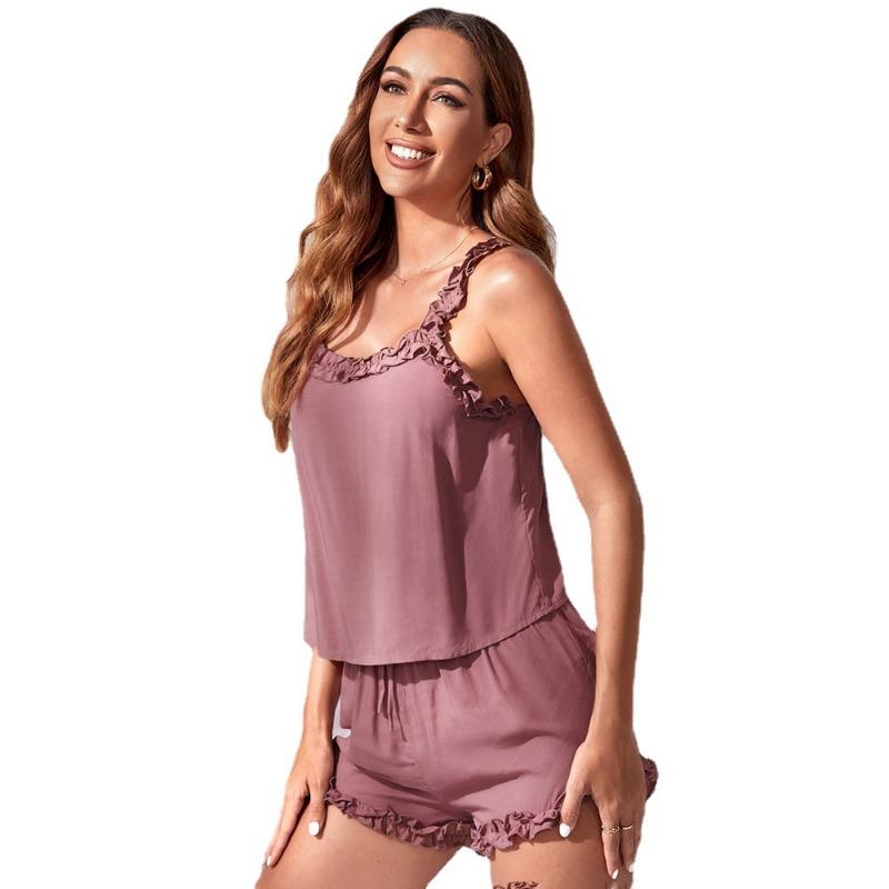 Women's Sexy Halter Set Pajamas Linen Halter Shorts Pajamas Two-piece Set