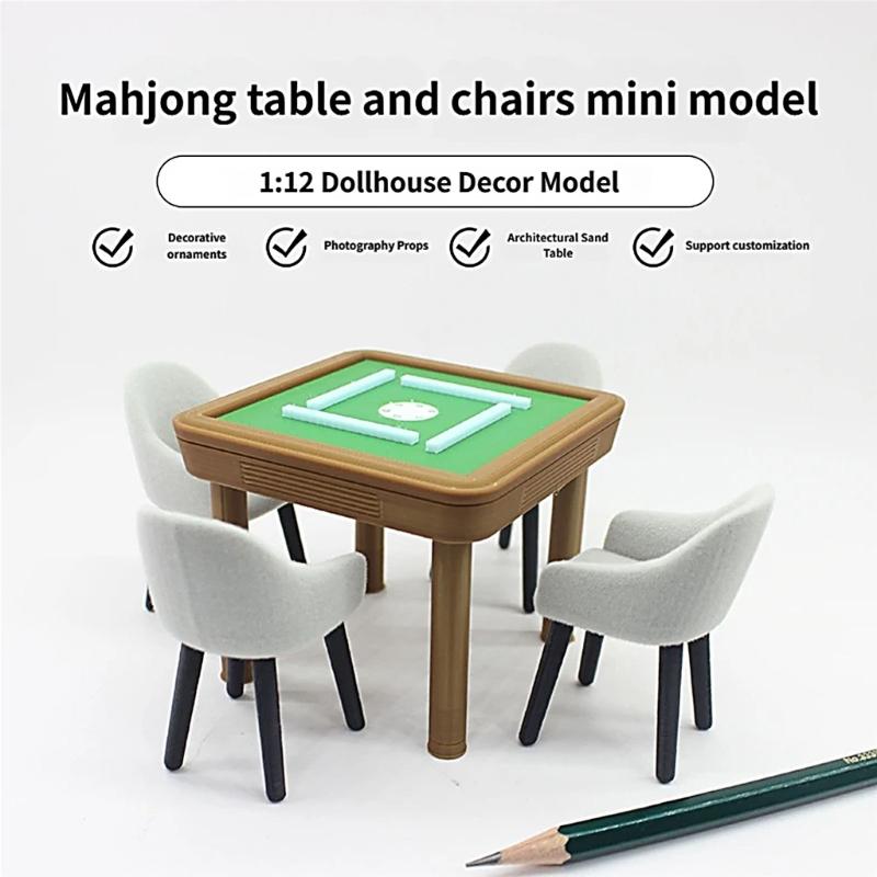 1/12 Scale Miniature Mahjong Table and Chair Model Figurine For Doll House With Realistic And Fine Detail Scene Setting