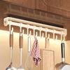 Multi Hooks Under Cabinet Utensil Rack Carbon Steels Retractable Utensil Holder  for Kitchen