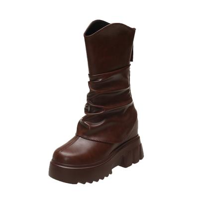 Новые женские ботильоны на платформе 9 см, модные ботинки с задней молнией, осенне-зимние ботинки на толстом каблуке, нескользящие короткие ботильоны для женщин