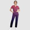 Women's Short Sleeve V Neck Gradation Chest Pocket Work Top Elastic Waist Pants Two Piece Work Set,3 Pockets,Scrubs Tops For Women