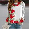 Fall Autumn Women'S Fashion O Neck Long Sleeve T-Shirt Loose Clothes Beautiful Red Rose Print T Shirt For Girls Street