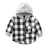 Детская клетчатая рубашка с капюшоном, весна-осень, нагрудный карман, застежка на пуговицы, свободная повседневная одежда для мальчиков и девочек, детская верхняя куртка с длинными рукавами для малышей