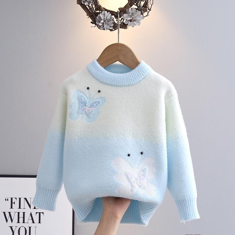 Girls' Sweaters Autumn and Winter Thickened Children's Winter Girls Butterfly Girls Tops