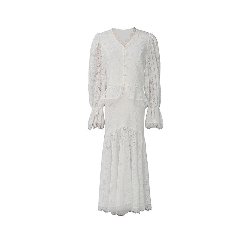 French Retro High-End Lace Shirt & Skirt Set 2026 - Women's Two-Piece Patchwork Suit