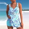 Women Floral Print Two Piece Swimdress Tankini Set 2024 Sexy Swimwear Large Size Bikini Monokini Set Summer Swimsuit Beachwear