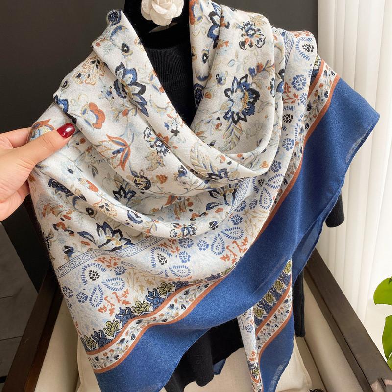 42 Designs Spain Lovely Floral Square Viscose Shawl Scarf Lady Print Soft Wrap Pashmina Bufandas Muslim Hijab 135*135Cm