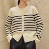 Осенний новый повседневный полосатый вязаный кардиган женский зимний винтажный длинный рукав элегантный кардиган свитер круглый вырез простой теплый трикотажный свитер 24832