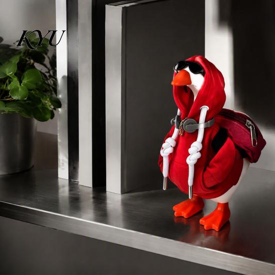 Creative Desk Decoration Items 7 Inch Goose Outfits, Red Hoodie Sunglasses Necklace Backpack Headset, Decorative Miniature Backpacks Mini Desktop