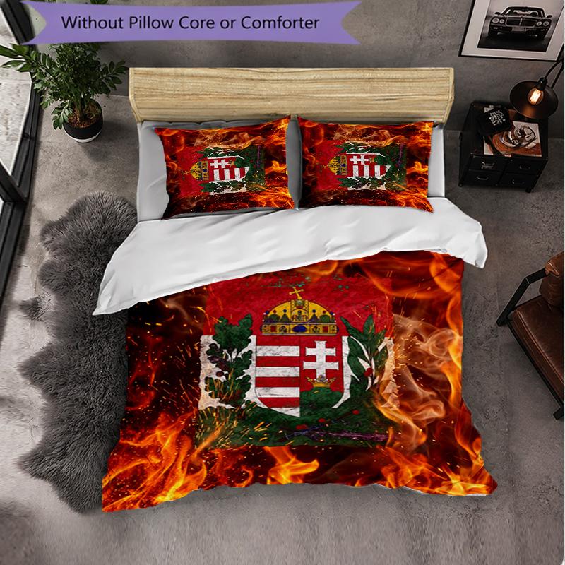 Hungary Football Pattern 3 Pieces Bedding Set Soft Microfiber Duvet Cover with Pillow Cases for Bedroom