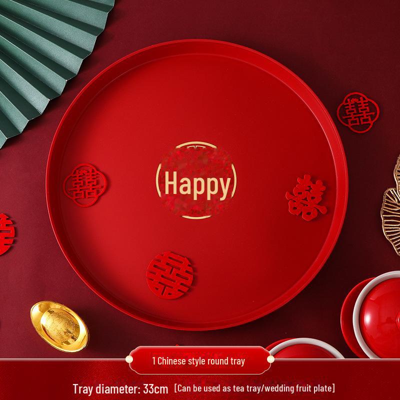 Круглый красный пластиковый поднос для фруктов и конфет для гостиной или журнального столика