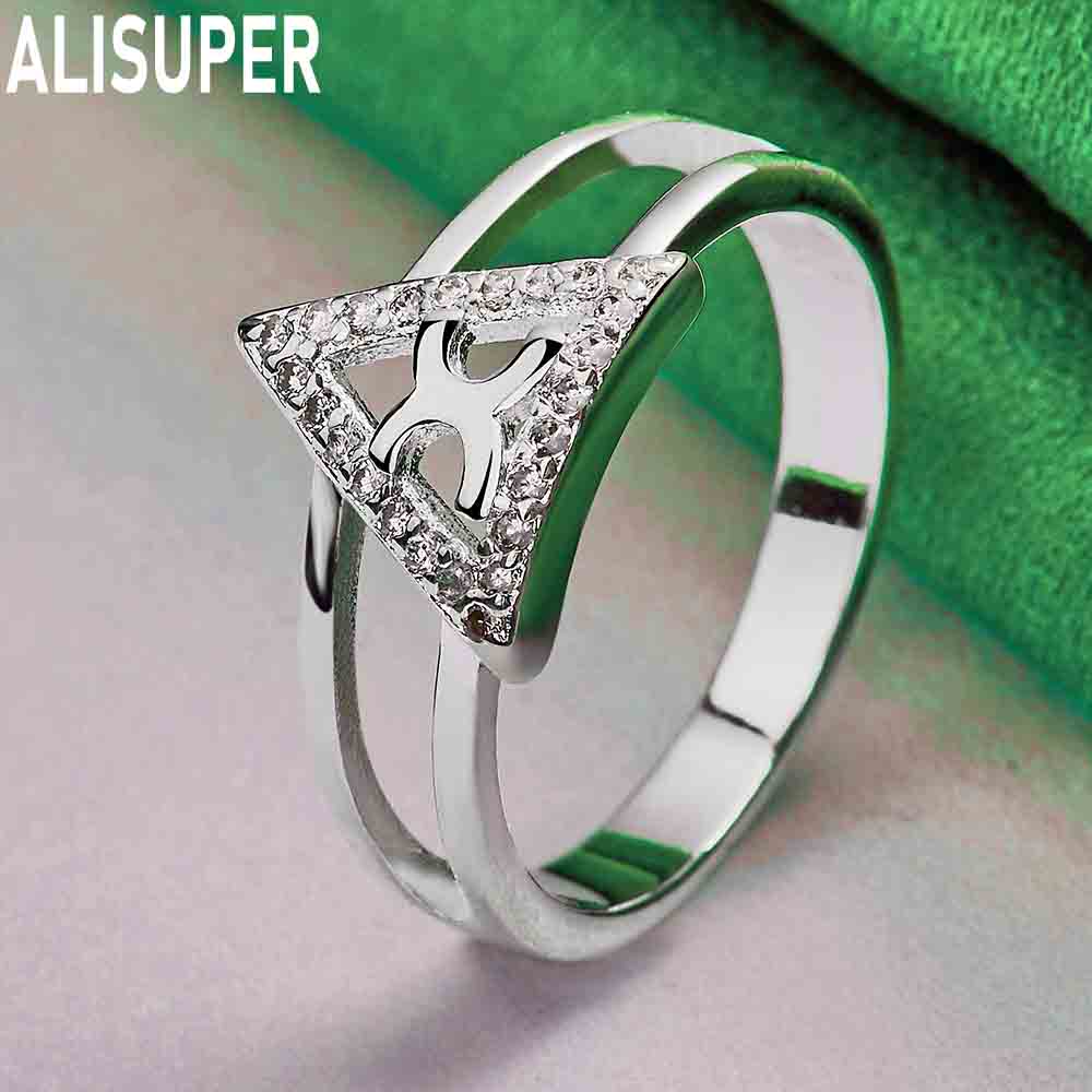 Кольцо с треугольным цирконом из стерлингового серебра 925 пробы с модным шармом