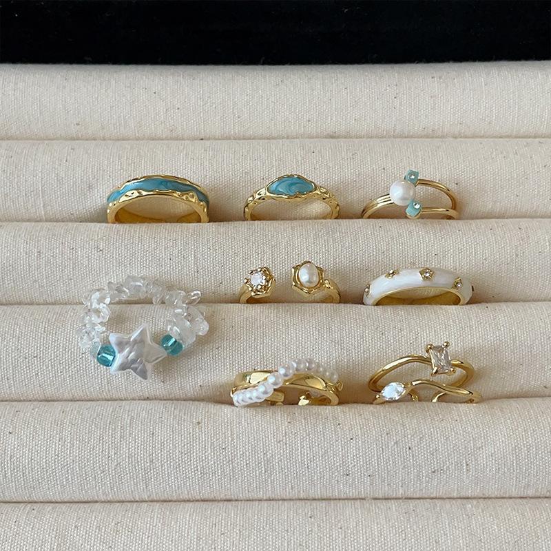 Металлическое открытое кольцо с синей каплей масла, женское, нишевое, уникальное, с модной индивидуальностью и темпераментом, элегантное кольцо для работы