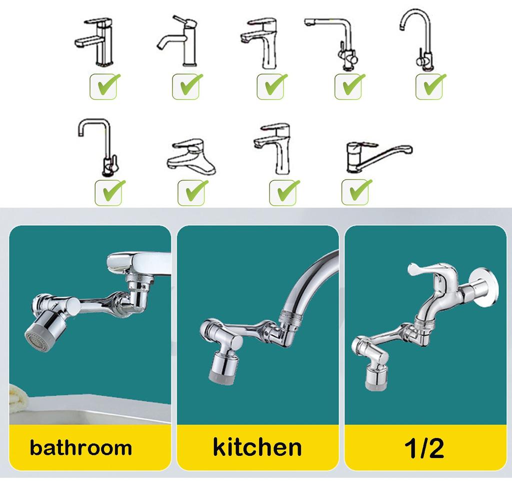 Поворотный на 1080 градусов удлинитель для смесителя, распылительная головка, универсальный смеситель для ванной комнаты, удлинительный адаптер, аэратор, 2 режима распыления, удлинитель для смесителя HMKH YSXX
