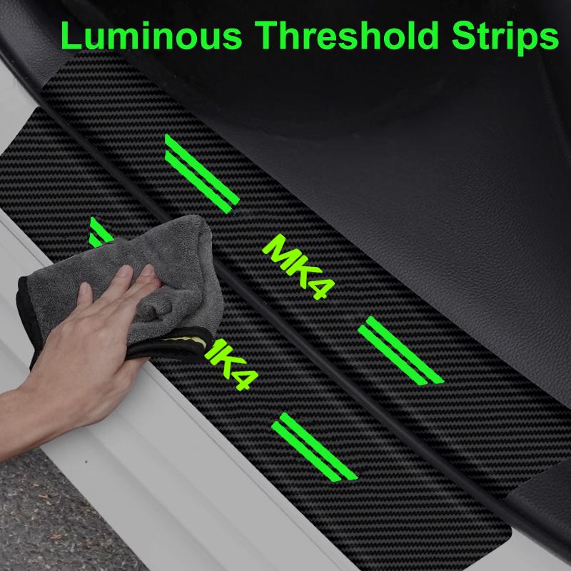ASGBH1 For Volkswagen VW MK4 Logo Luminous Auto Door Sill Protect Decals Anti Scratching, Car Threshold Strip Welcome Pedal Sticker