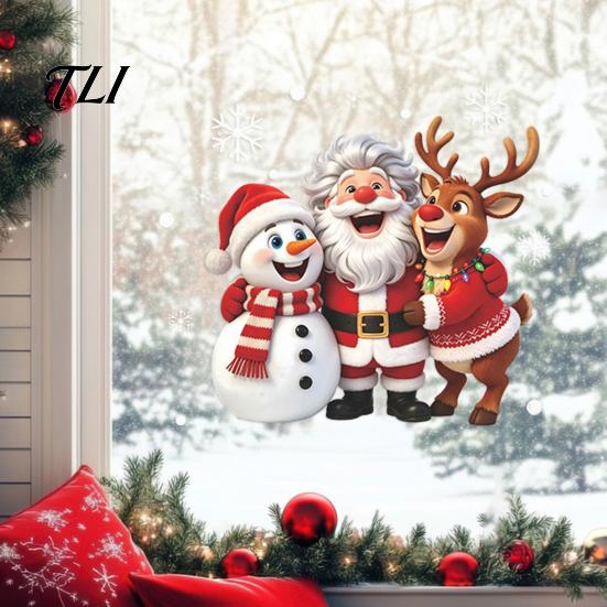 Easy Install Holiday Accents Christmas Window Clings, Peel And Stick Winter Santa Snowman Reindeer DIY Festive Home Supplies Decals, PVC Xmas