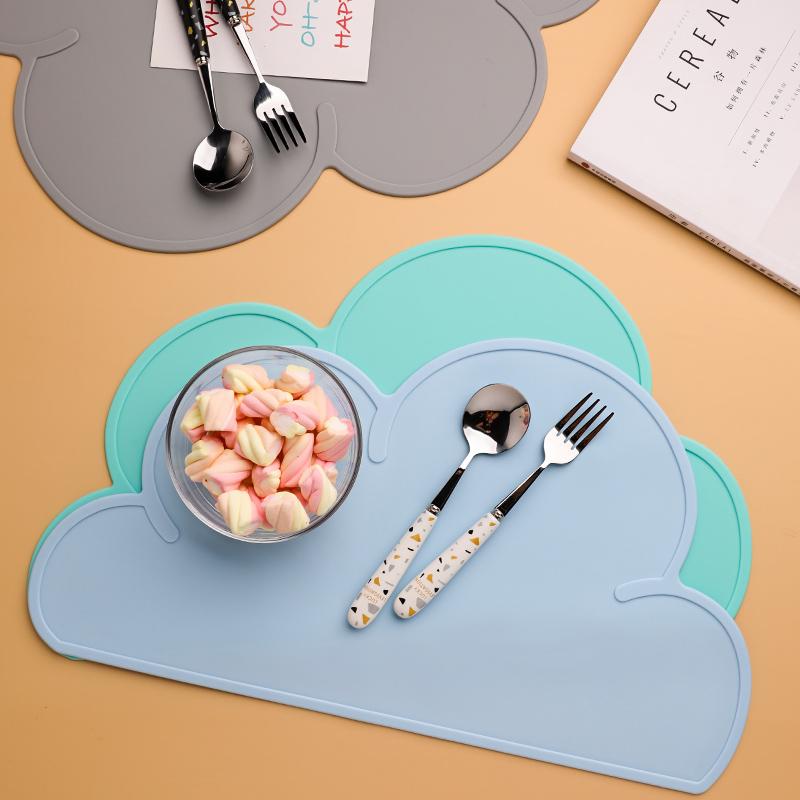 Kitchen Table Cloud Shape Silicone Baby Place Mat Non-slip Heat Resistant Waterproof Dinning    Bowl Plate S