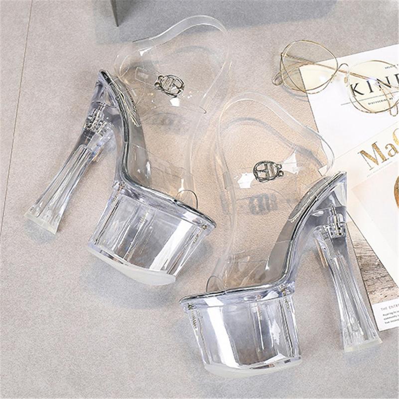 Женские летние босоножки на каблуке 18 см, на платформе 8 см, женские прозрачные босоножки с ремешками на блочном каблуке, прозрачные туфли Pleaser