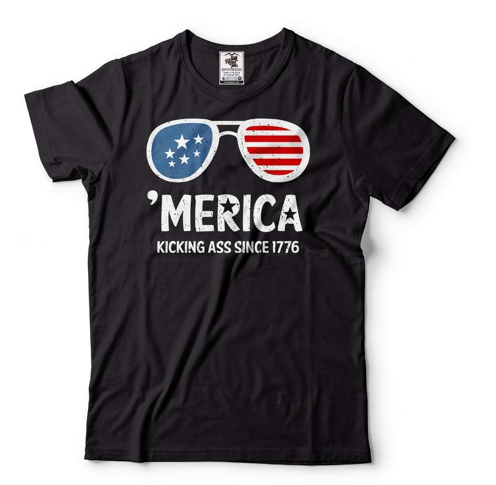 Funny Merica Shirt 4th Of July Glasses Shirt Funny Shirt Kicking Ass Since 1776 Unisex T-Shirt