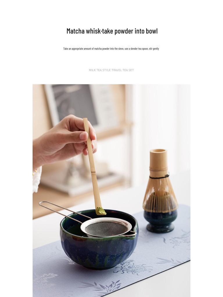Handmade Japanese Matcha Ceramic Tea Bowl and Bamboo Whisking Tool