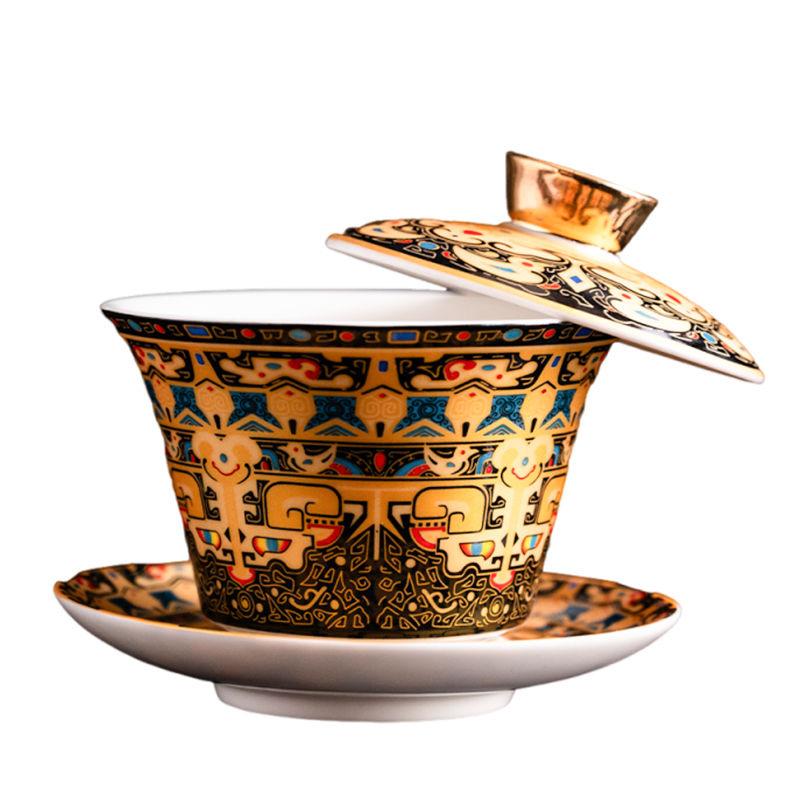 Гайвань с парящей крышкой 360° – Нефритовый фарфор, трехкомпонентная китайская чайная чашка для заваривания гунфу