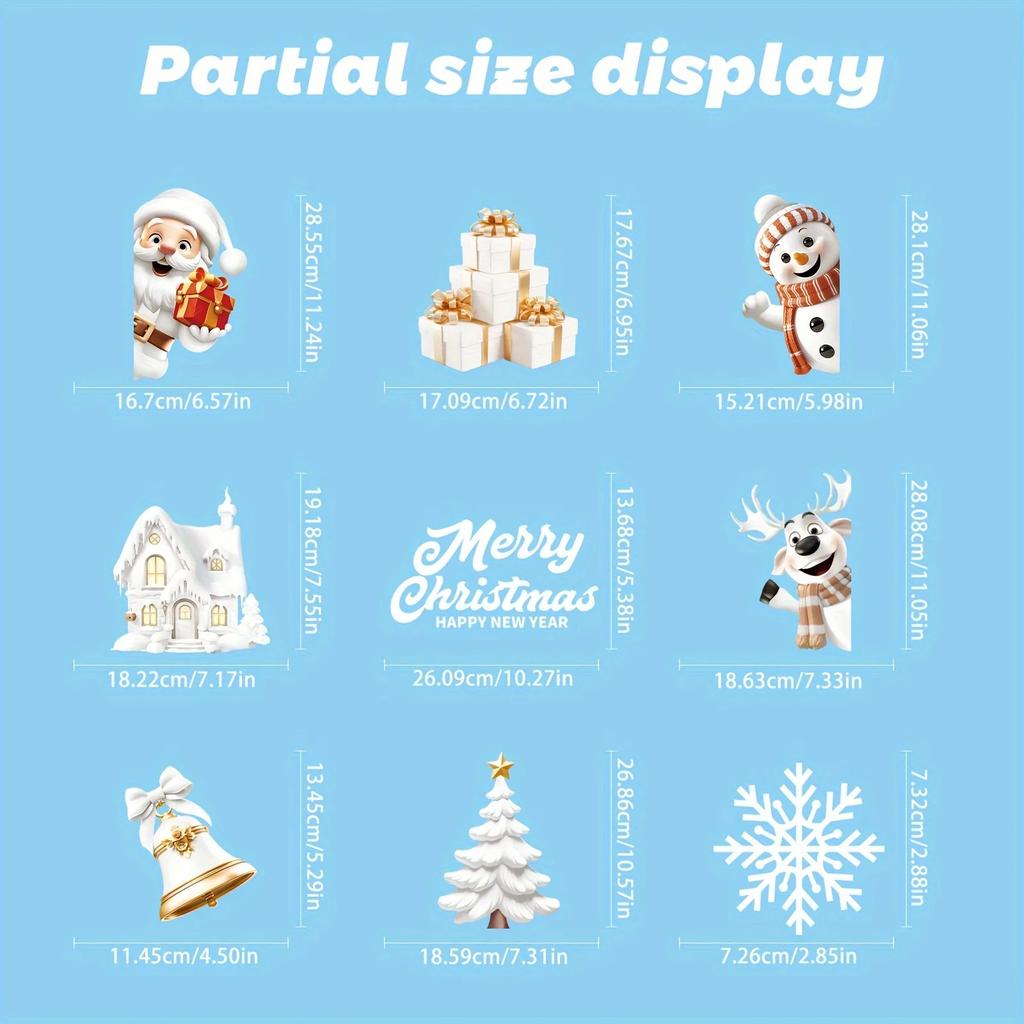 Christmas Double-sided Window Flower Stickers: 146 Pieces - Art Deco, PVC Material, Reusable, 10mm Thickness