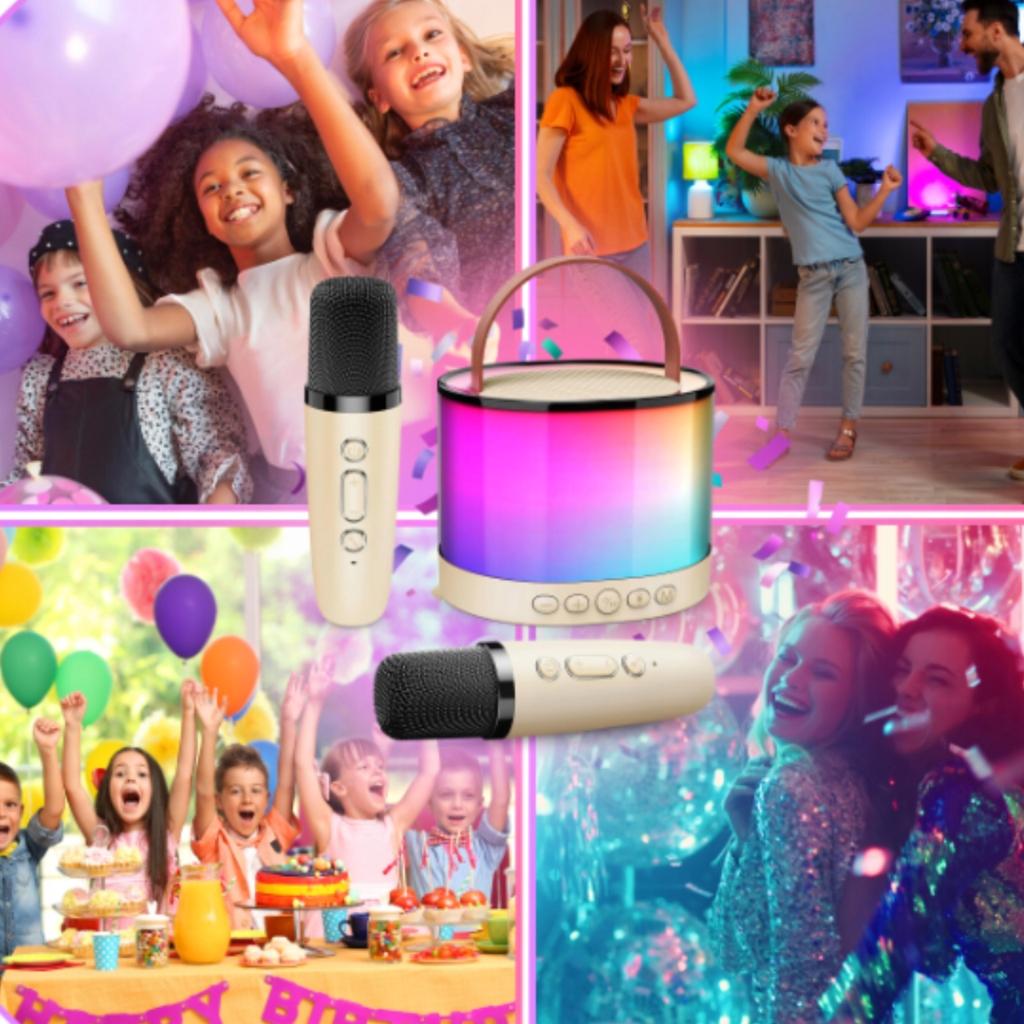 Microphone Wireless RGB Speaker Bluetooth Karaoke Set 2 Microphones