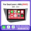 Android 14 Автомобильный Радио Навигатор GPS Carplay Для Seat Leon 2 MK2 RHD 2005 - 2012 Мультимедийный Видео Плеер Стерео DSP 4G CarPlay