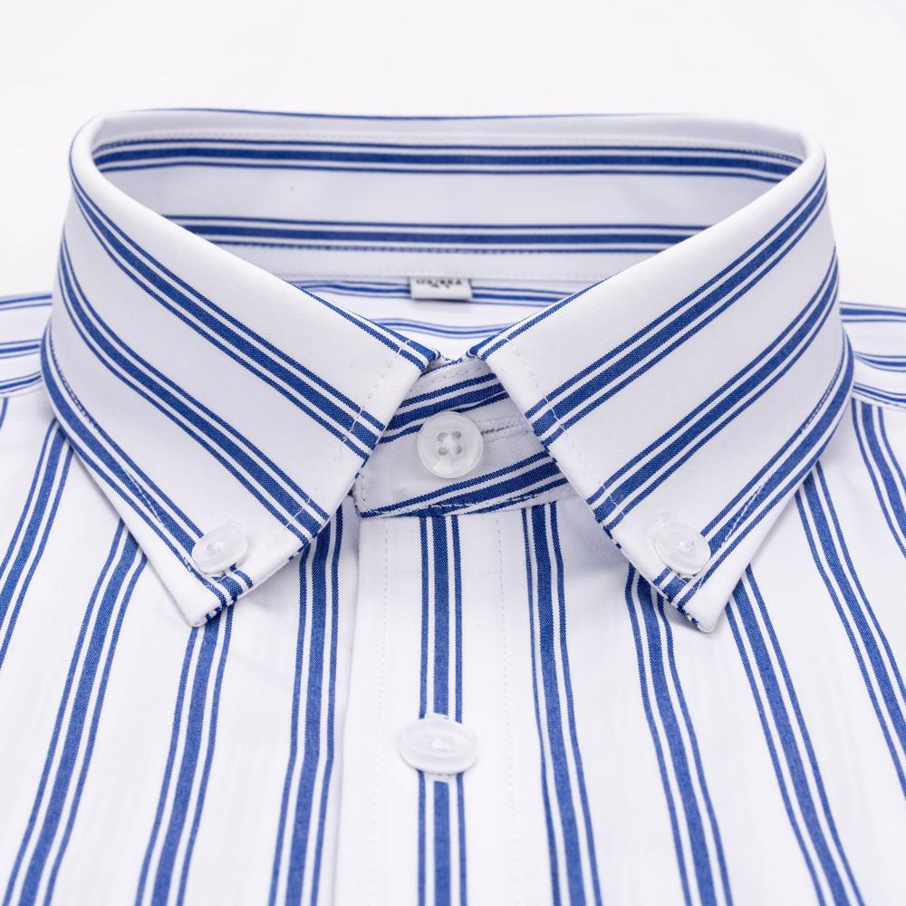 Мужская немнущаяся хлопковая рубашка в полоску с длинным рукавом, воротником с отворотом и съемными косточками для воротника, клетчатая, для бизнеса и офиса