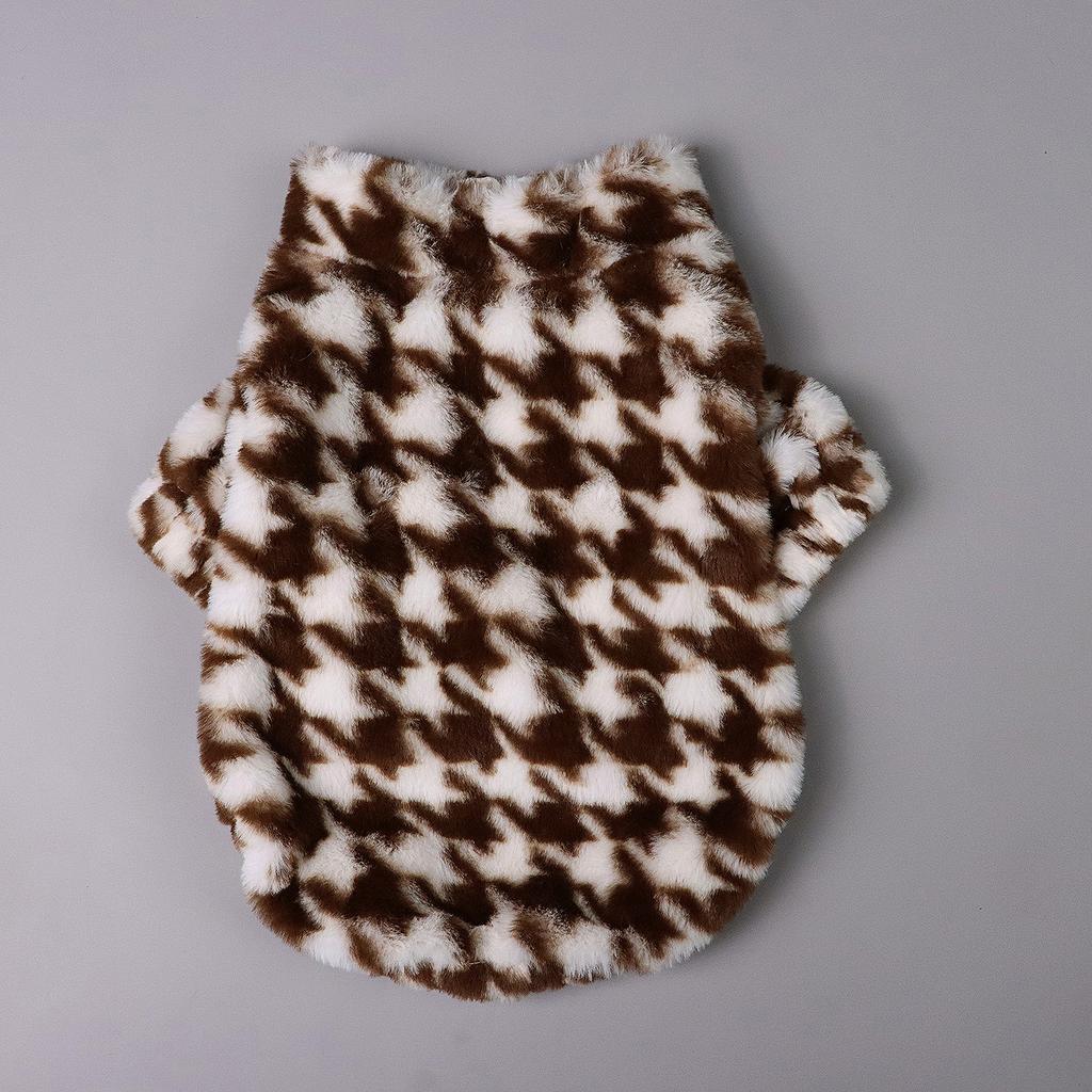 Pet Fuzzy Coat for Dog Cat Puppy Clothes Classic Houndstooth Pattern Sweatshirt Dog Plush Outfits for Autumn Winter for Small Me