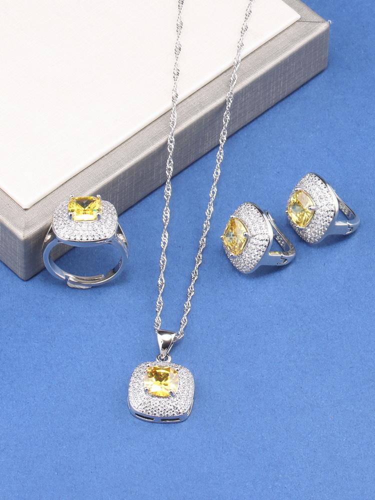 Уникальные квадратные изящные ювелирные изделия для женщин подарок свадьба элегантное колье и клипсы кольцо циркон наборы из 4 предметов