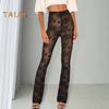 Женские брюки с высокой талией, вышитым цветочным узором, брюки с подкладкой из эластичной ткани, сексуальные длинные брюки