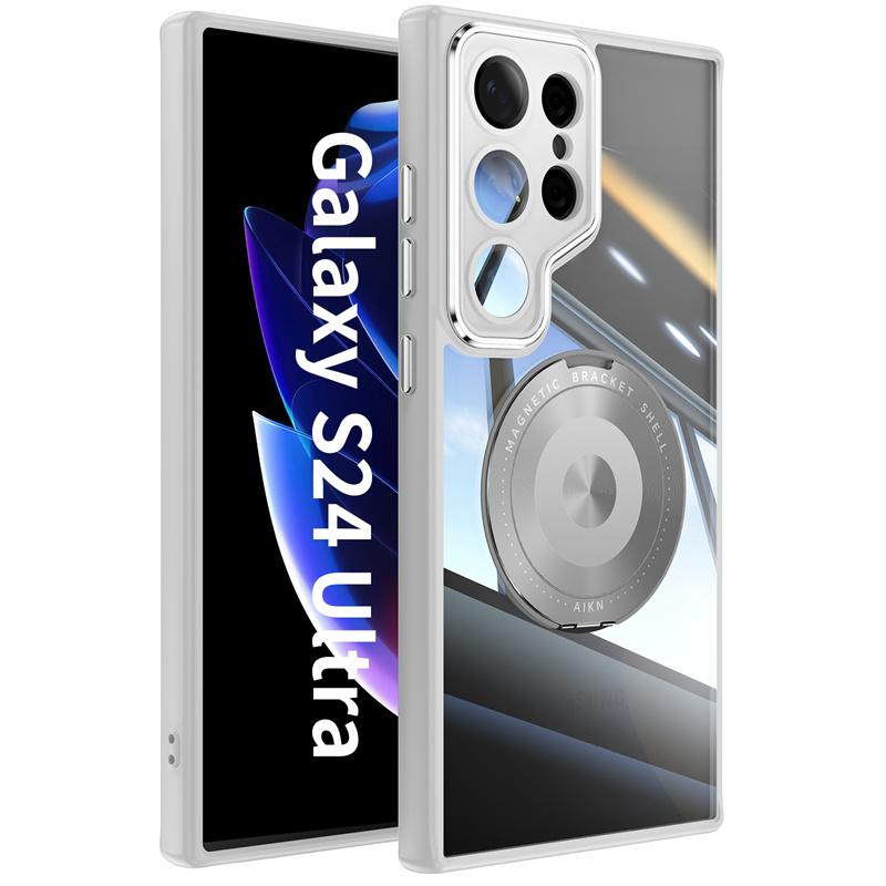 Прозрачный Жесткий Чехол Для Для Samsung Galaxy S25 S24 S23 Ultra Plus Для Magsafe Магнитная Зарядка Ударопрочный Броня Подставка Держатель Чехол