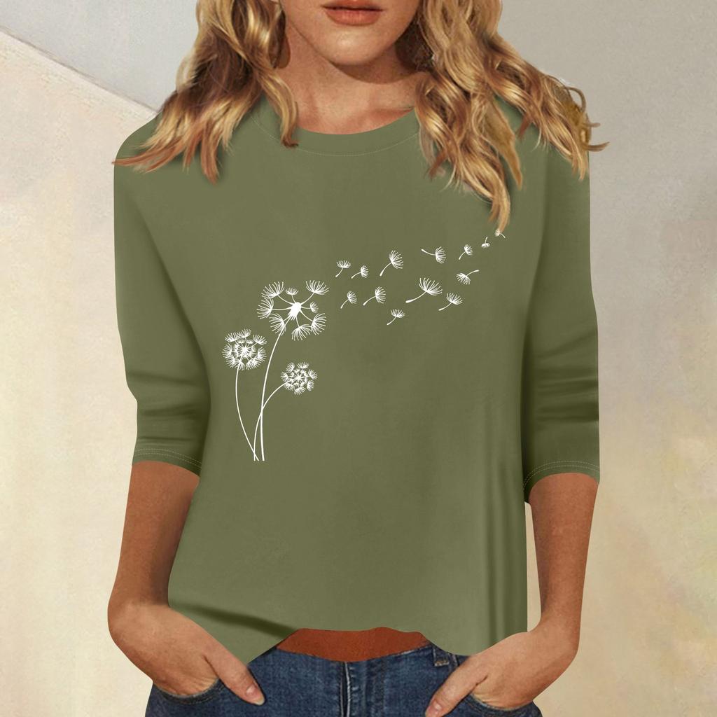 Women's Fashion Casual  Printed Seven Sleeve Round Neck Top