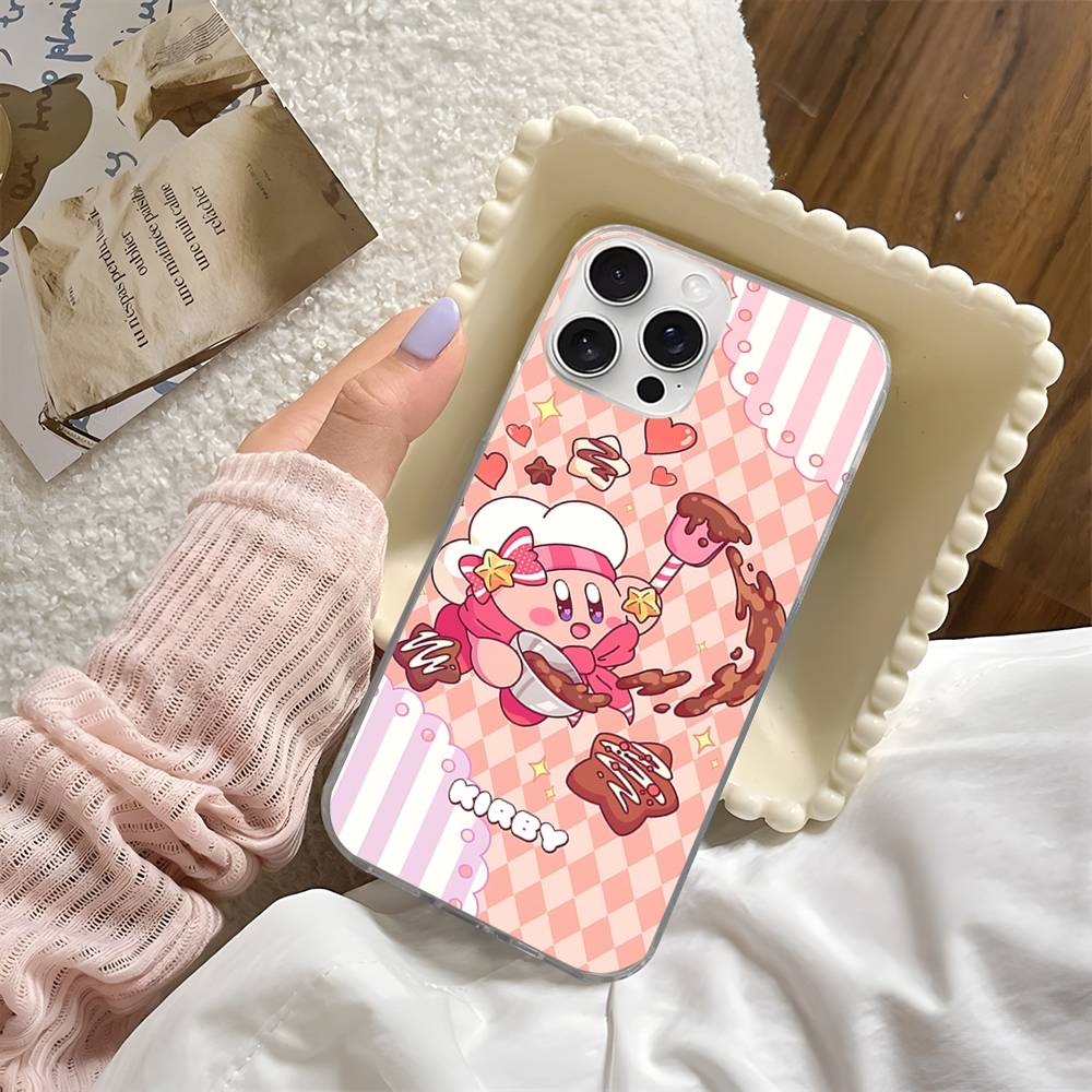 Милый чехол для телефона K-Kirbys для iPhone 17 16 15 13 14 11 12 Pro Max Plus Лазерный серебристый градиентный чехол