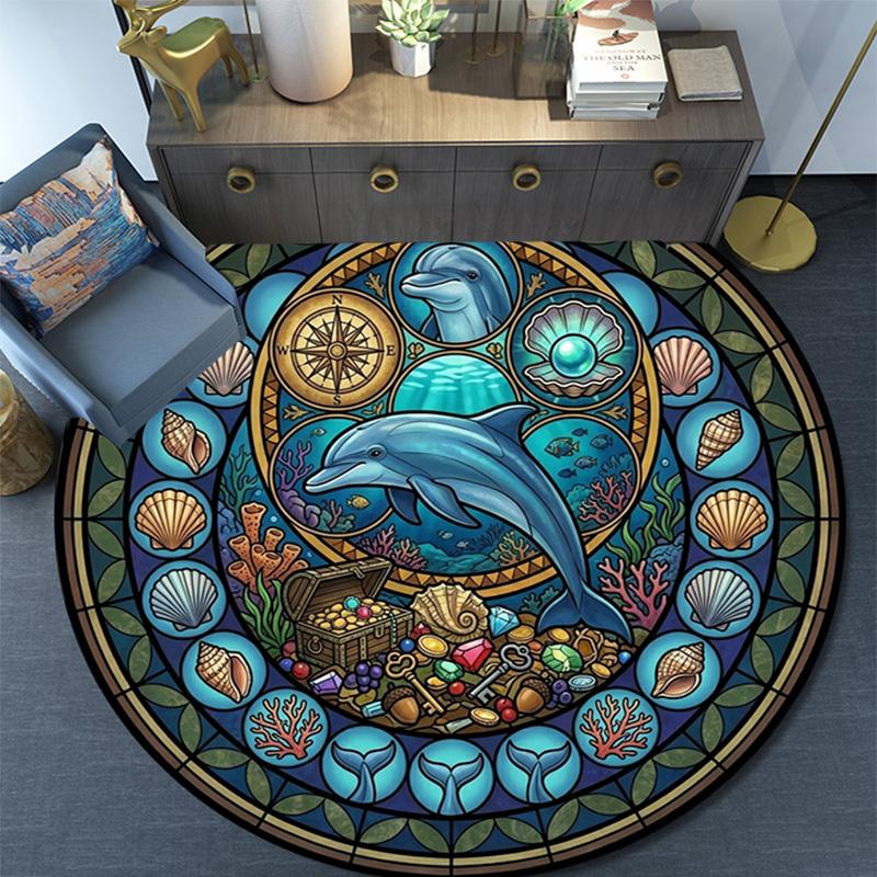 Marine Life Glass Round Area Rug Under Office Chairs Bedroom Living Room Home Decor