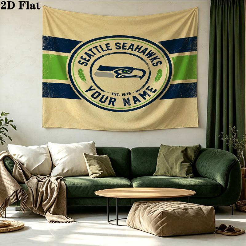 Custom Name Seattle Seahawks Printed Tapestry – Wall Hanging for Bedrooms, Dorms, and Home Decor