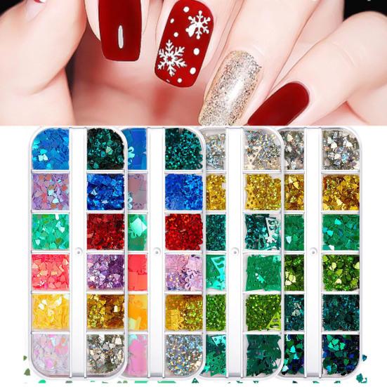 1 коробка блесток для ногтей Ультратонкие яркие цвета смешанной формы Широкое применение Легко наносится Декоративный ПЭТ