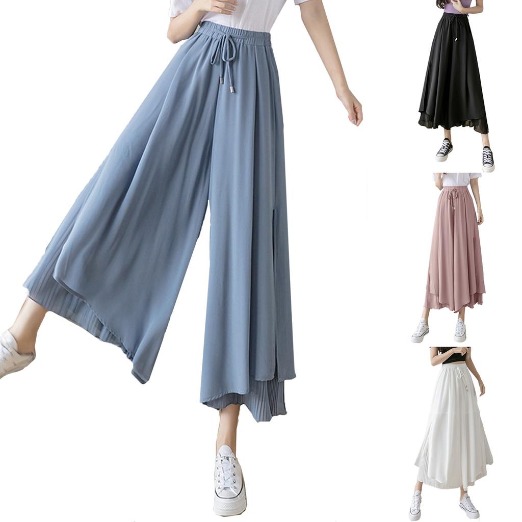 Women's Summer High-waist Culottes Loose Drape And Elegant Nine-point Pleated Wide-leg Culottes
