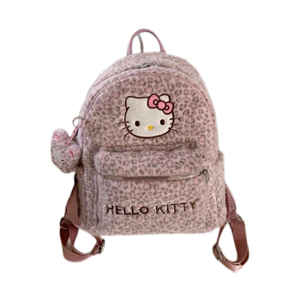 Cute Cartoon Hello Kitty Cat Backpack With Leopard Print Pu Material For Daily Use And Storage