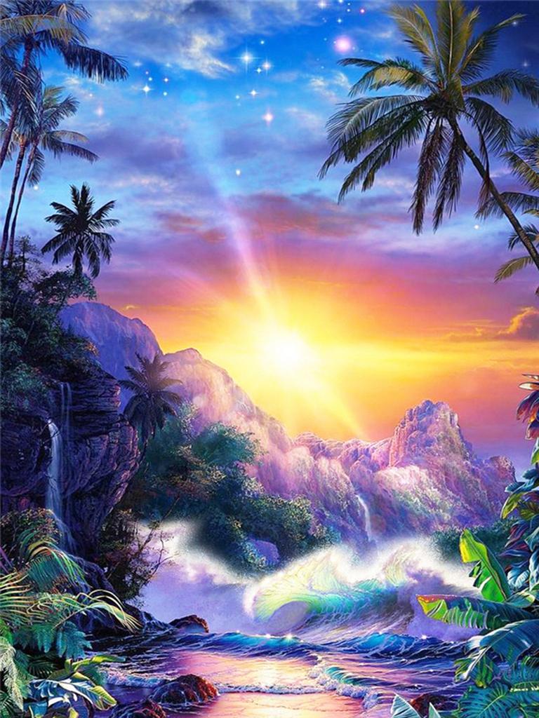 DIY Алмазная вышивка 5D пейзаж пляж вышивка крестиком закат побережье круглая алмазная живопись мозаика со стразами подарок на Новый год