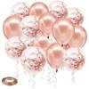 Розово-золотые латексные шары с конфетти, упаковка 50 12-дюймовых шаров на день рождения с 65-футовой розово-золотой лентой для вечеринки, свадьбы, свадьбы