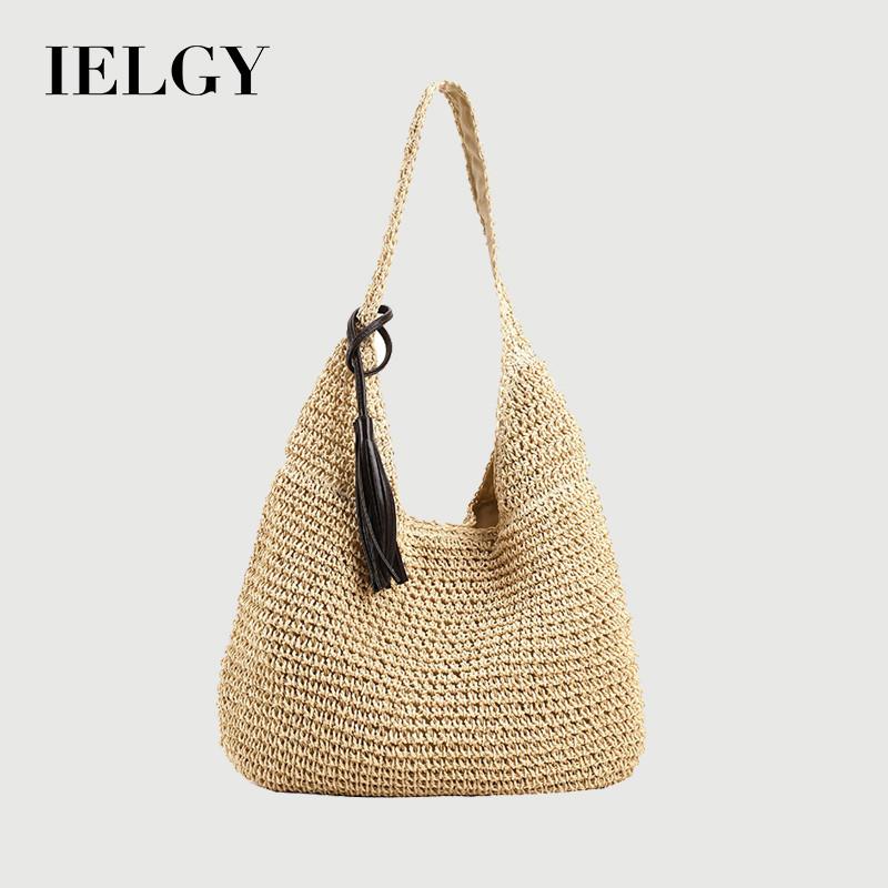 IELGY Lazy Loose Feel Shoulder Large Capacity Bag Summer Seaside Vacation Straw Beach Bag